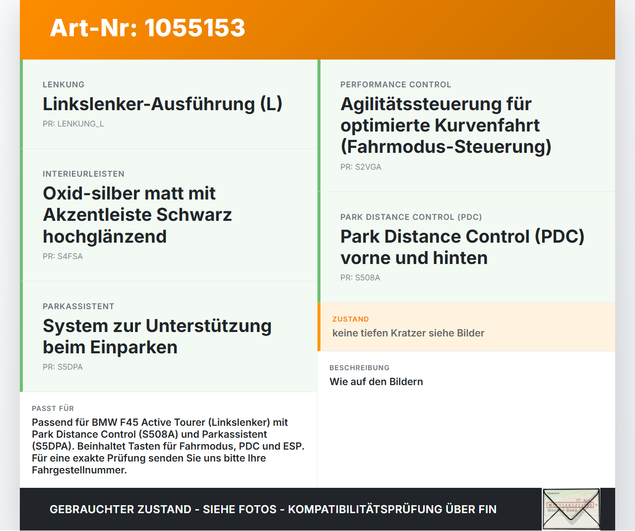 BMW F45 14-18 Schalterleiste Fahrmodus PDC ESP BMW F45 14-18 22.11.2017 61319323941 9323941 61.31-9323941-05... Vorschau 3