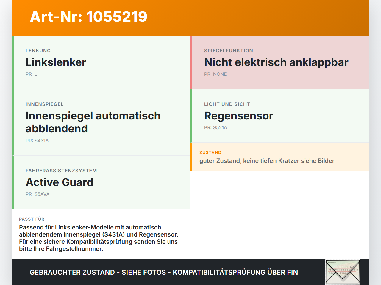 BMW F45 14-18 Innenspiegel Rückspiegel Spiegel Innen BMW F45 14-18 22.11.2017 9256134 51169256134 905-3184-000... Vorschau 3