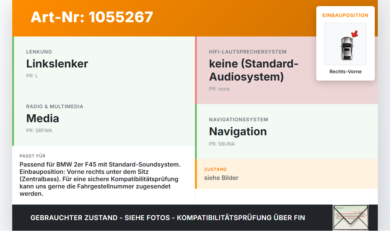 BMW F45 14-18 Lautsprecher Zentralbass Rechts Vorne BMW F45 14-18 22.11.2017 7927998 65137927998 9275996-04... Vorschau 3