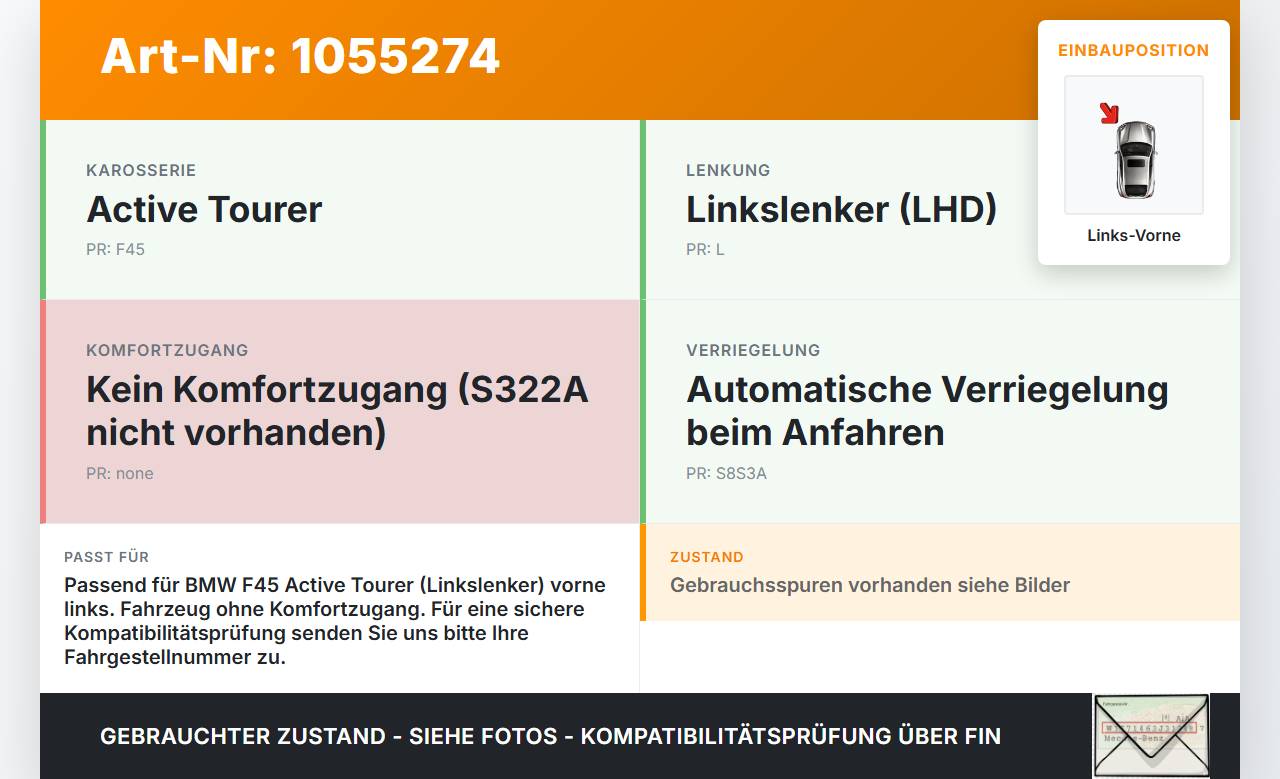 BMW F45 14-18 Schließzylinder Türschloss für Tür Links Vorne BMW F45 14-18 22.11.2017 7497225 51217497225 gebraucht Vorschau 3