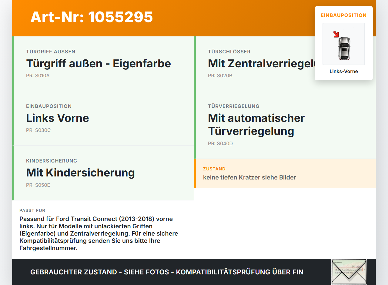 Ford Transit Connect 13-18 Lang Türgriff Griff aussen Links Vorne 5D Ford Transit Connect 13-18 20.06.2017... Vorschau 3