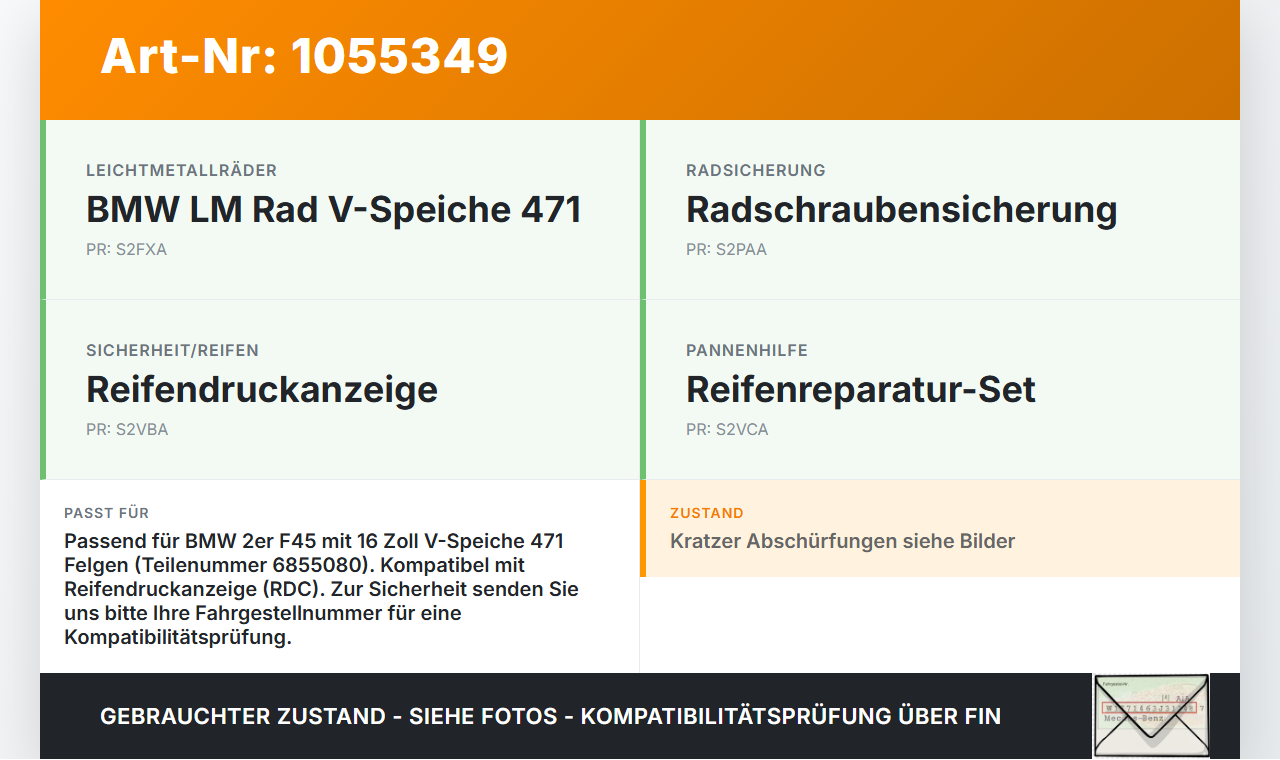 BMW F45 14-18 1 x Felge Aluminiumfelge 16 Zoll 5X112 BMW F45 14-18 22.11.2017 6855080 3611-6855080 gebraucht Vorschau 3