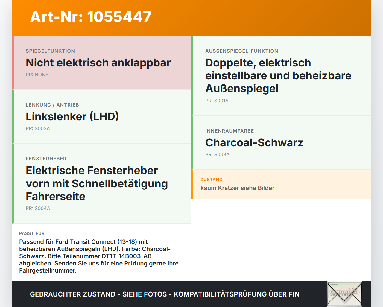 Ford Transit Connect 13-18 Schalter für Spiegelheizung Ford Transit Connect 13-18 20.06.2017 DT1T-14B003-AB gebraucht Vorschau 3