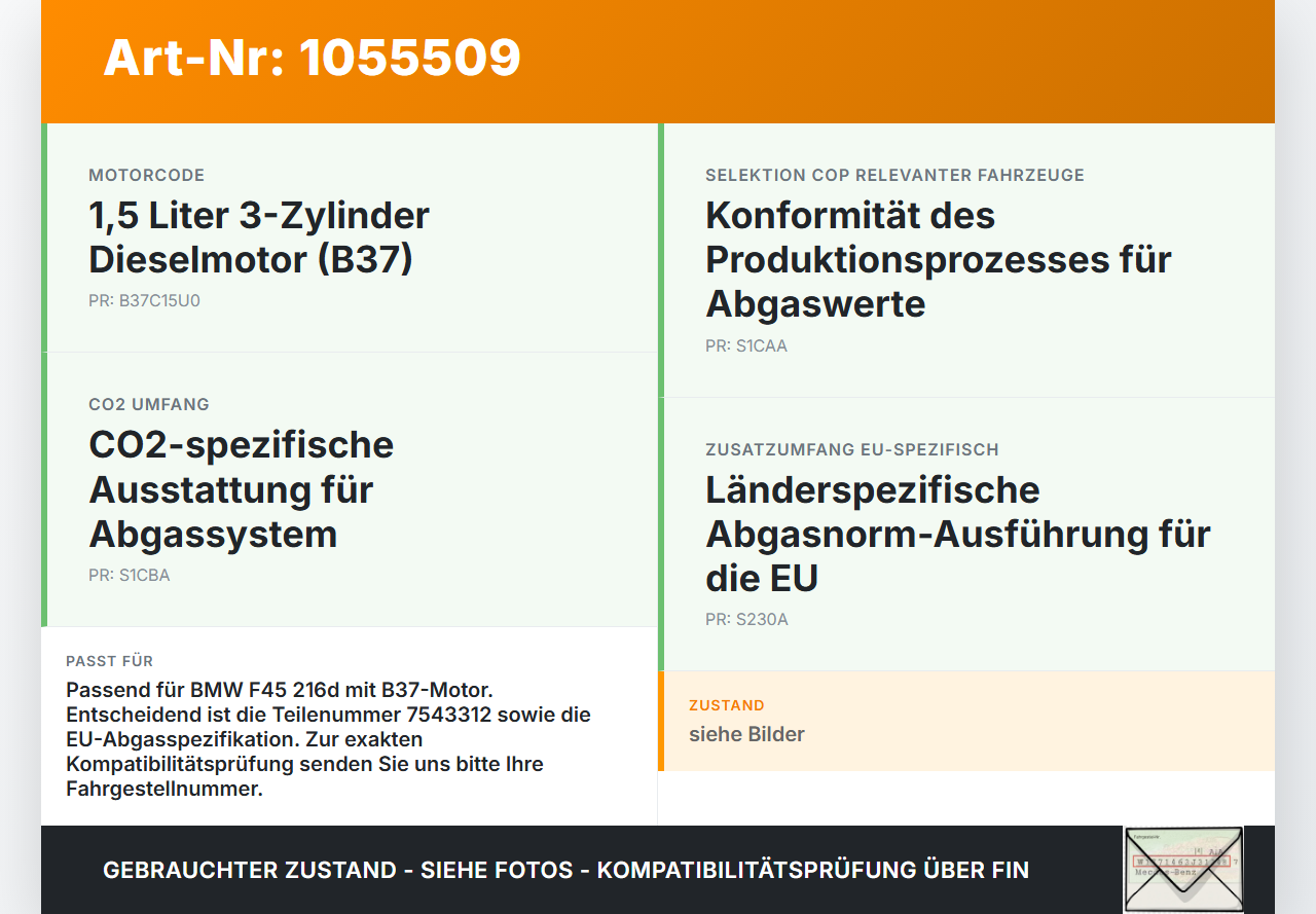 BMW F45 14-18 1,5 85KW Sensor Abgastemperatursensor Abgassonde BMW F45 14-18 22.11.2017 8570233 13628570233 7543312... Vorschau 3
