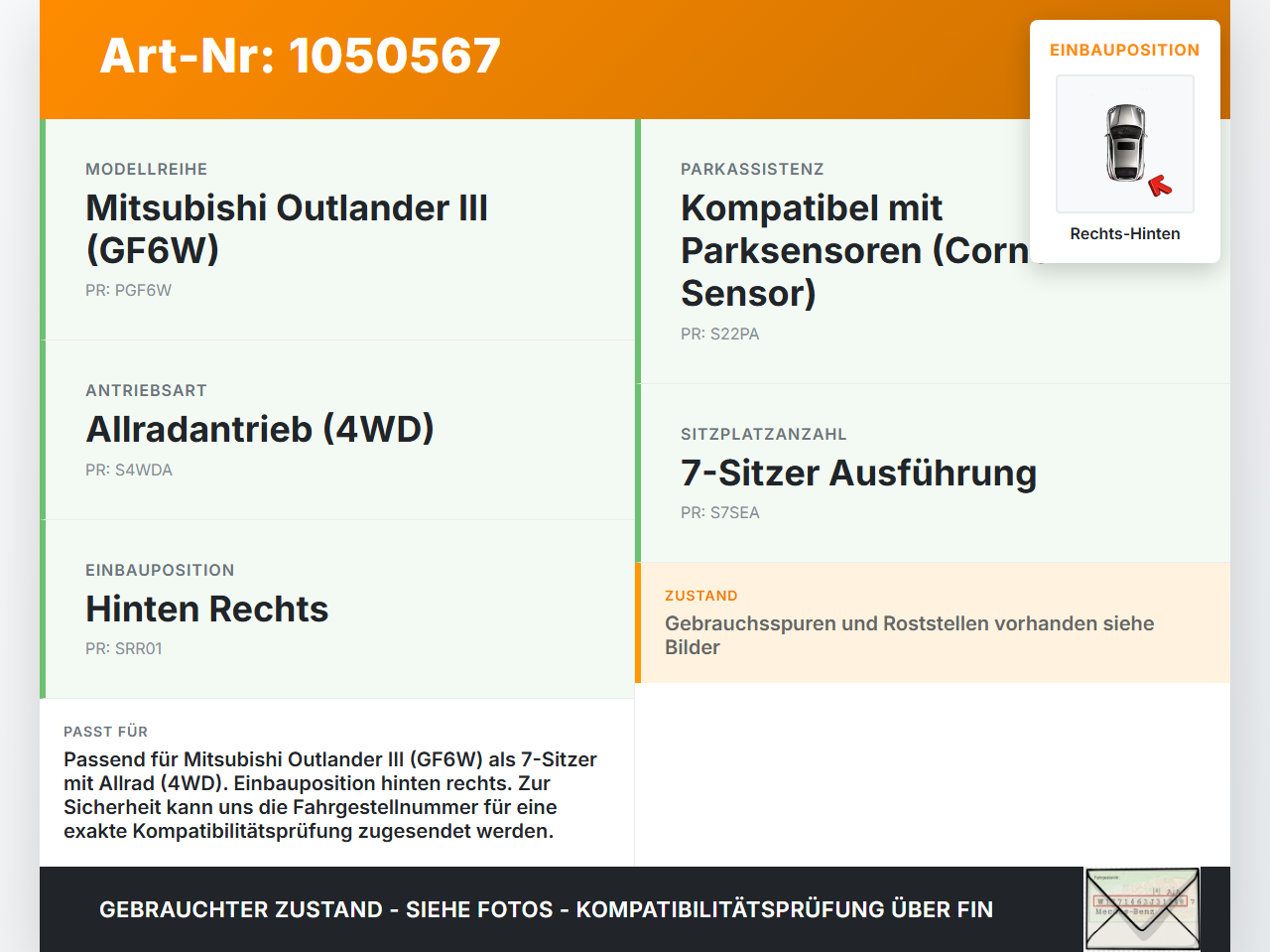 Mitsubishi Outlander III 15-18 Pralldämpfer Stoßstangenträger Hinten Rechts Mitsubishi Outlander III 15-18... Vorschau 3