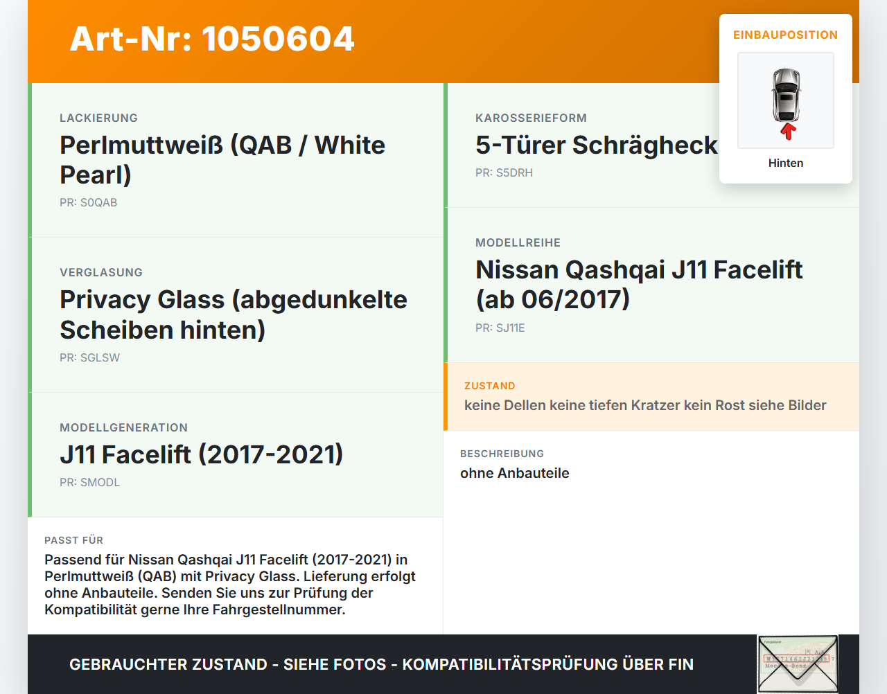 Nissan Qashqai II J11 17-21 Heckklappe Kofferraumdeckel hinten weiß QAB Nissan Qashqai II J11 17-21 01.06.2017 gebraucht Vorschau 3