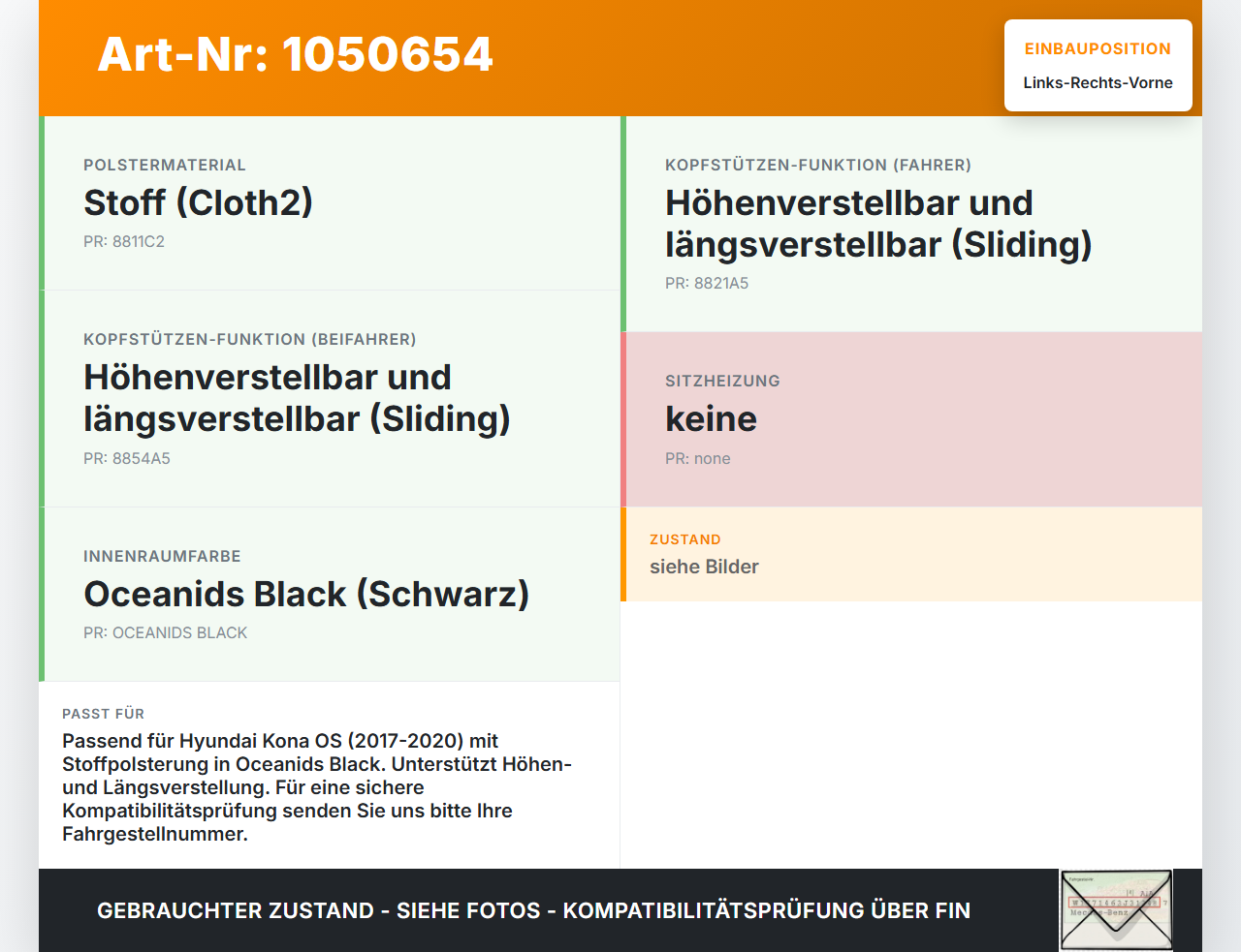 Hyundai Kona OS 17-20 Kopfstütze für Beifahrer Sitz Rechts oder Links Vorne Hyundai Kona OS 17-20 03.08.2018 gebraucht Vorschau 3