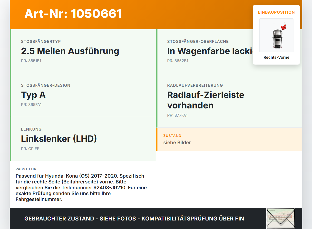 Hyundai Kona OS 17-20 Reflektor für Stoßstange Rechts Vorne Hyundai Kona OS 17-20 03.08.2018 92408-J9210 gebraucht Vorschau 3
