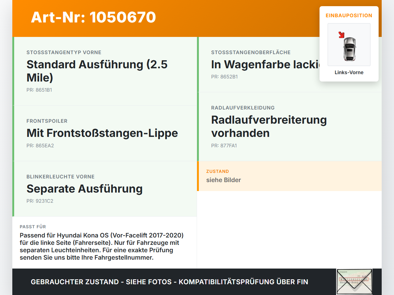 Hyundai Kona OS 17-20 Reflektor für Stoßstange Links Vorne Hyundai Kona OS 17-20 03.08.2018 gebraucht Vorschau 3