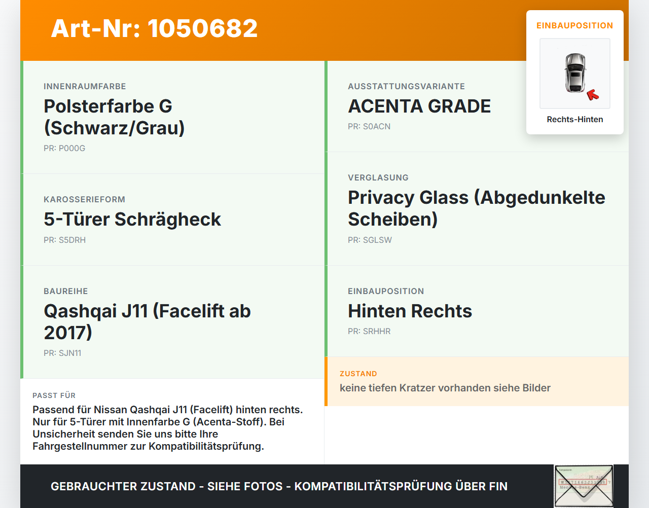 Nissan Qashqai II J11 17-21 Türverkleidung Türpappe Rechts Hinten Nissan Qashqai II J11 17-21 01.06.2017 gebraucht Vorschau 3
