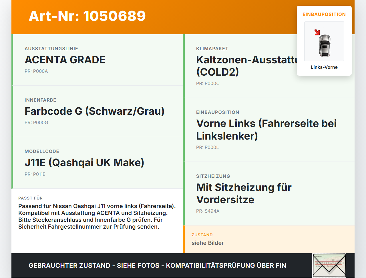 Nissan Qashqai II J11 17-21 Gurtschloss Links Vorne Nissan Qashqai II J11 17-21 01.06.2017 gebraucht Vorschau 3