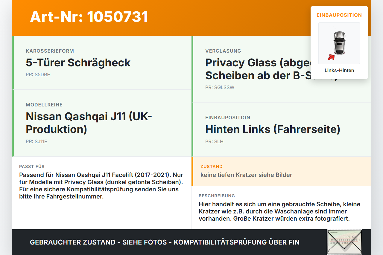 Nissan Qashqai II J11 17-21 Seitenscheibe Scheibe Türscheibe Links Hinten Nissan Qashqai II J11 17-21 01.06.2017... Vorschau 3