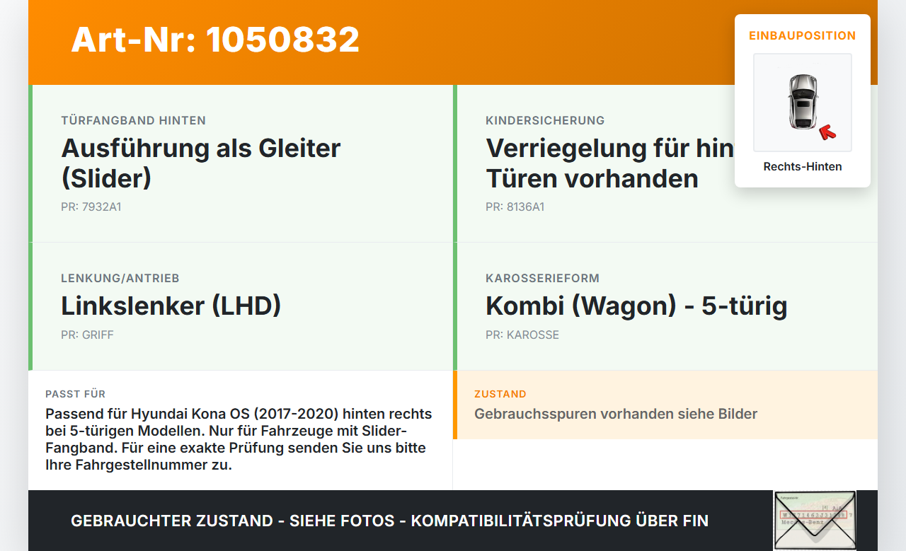 Hyundai Kona OS 17-20 Türfangband Türbremse Türanschlag Rechts Hinten Hyundai Kona OS 17-20 03.08.2018 gebraucht Vorschau 3