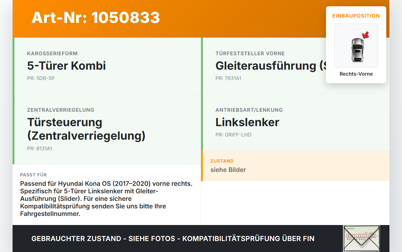 Hyundai Kona OS 17-20 Türfangband Türbremse Türanschlag Rechts Vorne Hyundai Kona OS 17-20 03.08.2018 gebraucht Vorschau 3