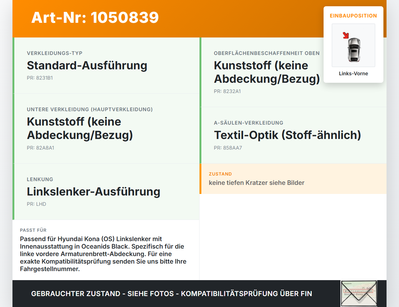 Hyundai Kona OS 17-20 Blende für Armaturenbrett Abdeckung Links Vorne Hyundai Kona OS 17-20 03.08.2018 87721J9000CA... Vorschau 3
