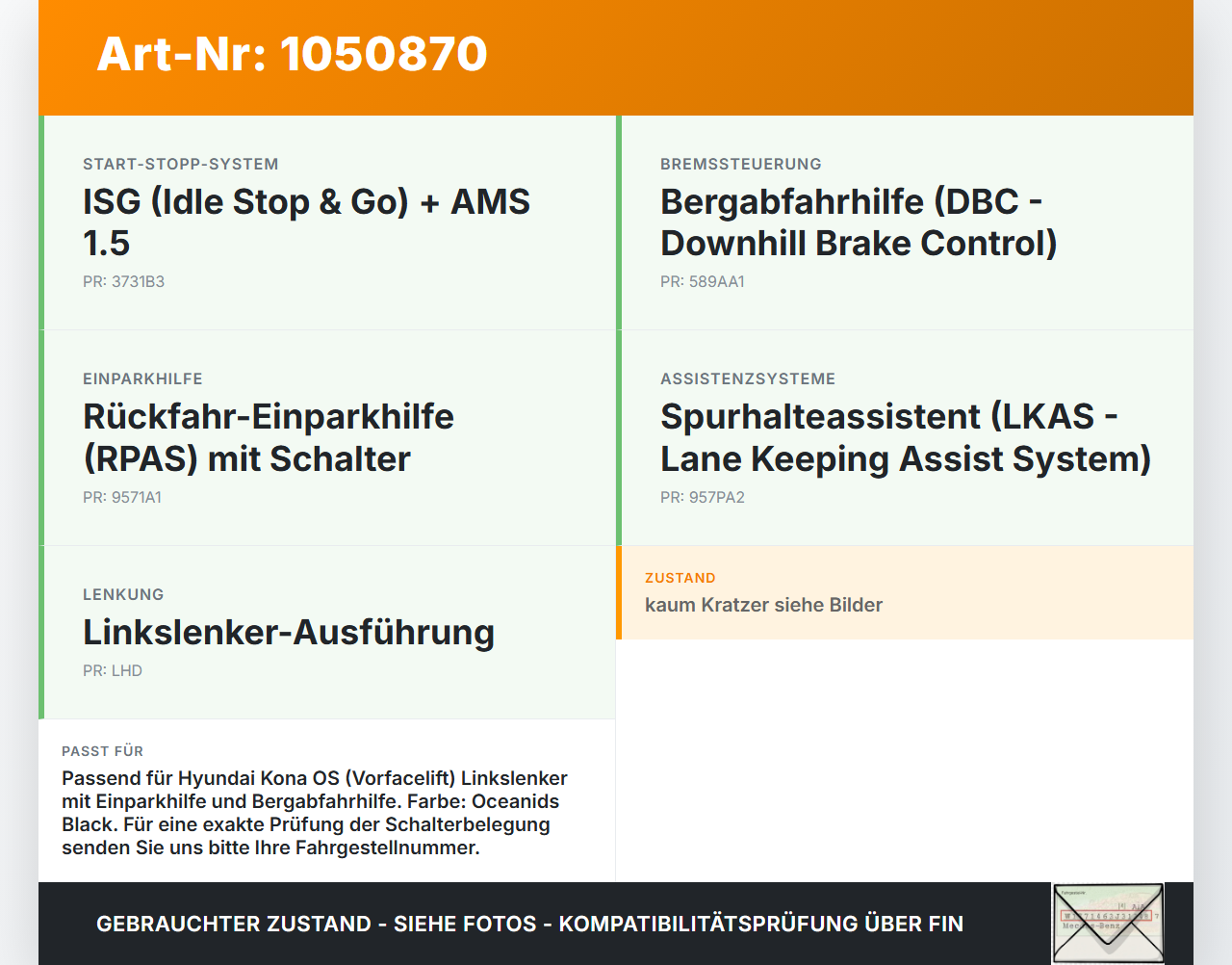 Hyundai Kona OS 17-20 Bedienteil Schalter Einparkhilfe Bergabfahrhilfe Hyundai Kona OS 17-20 03.08.2018 93350-J9AF0... Vorschau 3