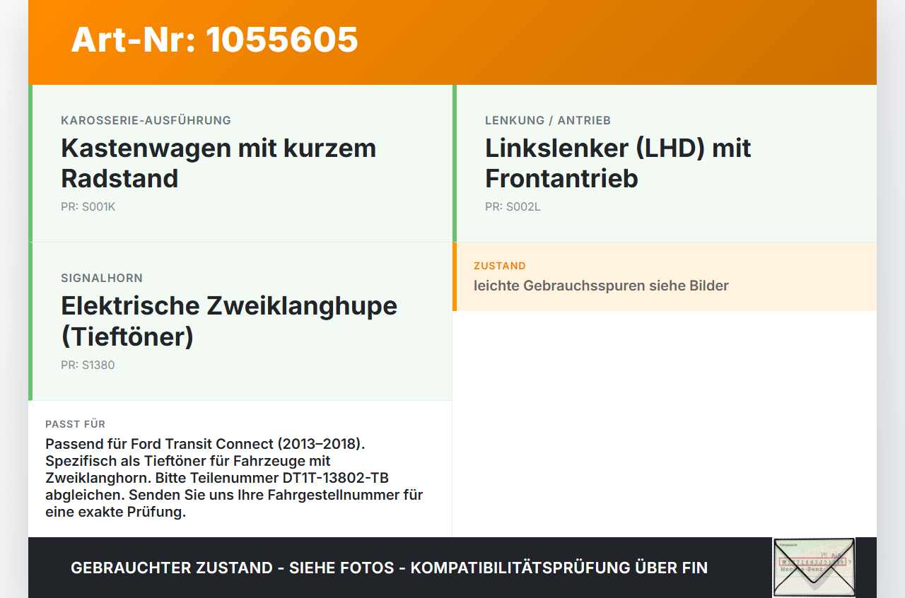 Ford Transit Connect 13-18 Hupe Signalhorn Tieftöner Ford Transit Connect 13-18 20.06.2017 DT1T-13802-TB AM80SX... Vorschau 3