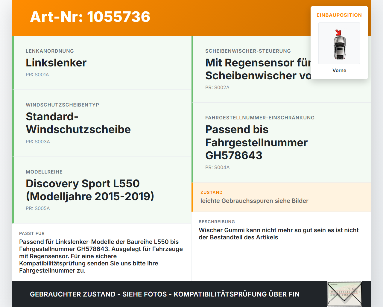 Discovery Sport L550 15-19 2x Scheibenwischer Wischarm Vorne Discovery Sport L550 15-19 12.03.2015 LR064425 gebraucht Vorschau 3