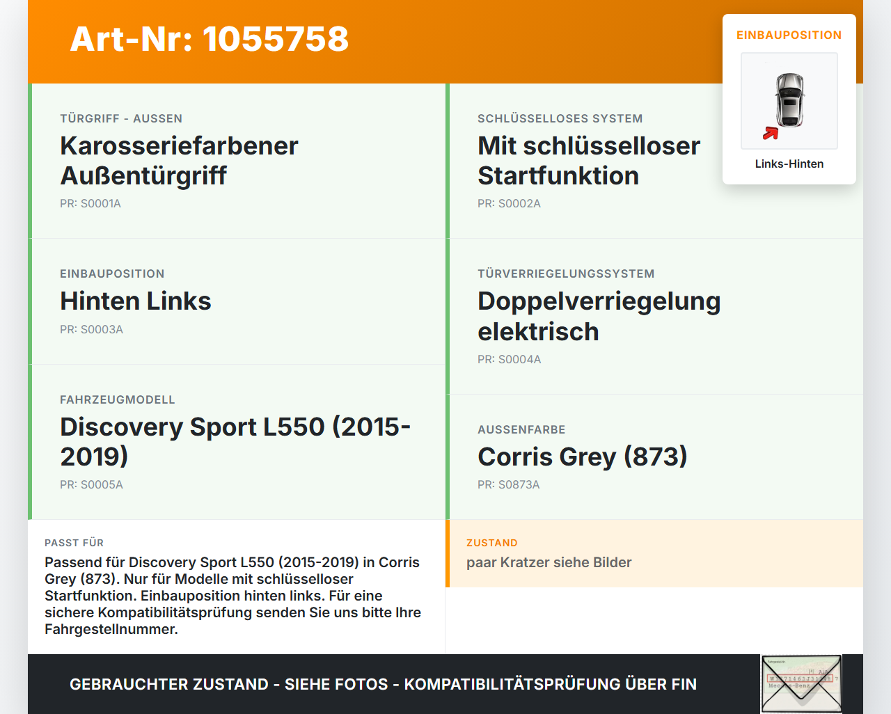 Discovery Sport L550 15-19 Türgriff Griff aussen Links Hinten 873 Discovery Sport L550 15-19 12.03.2015 LR061201... Vorschau 3
