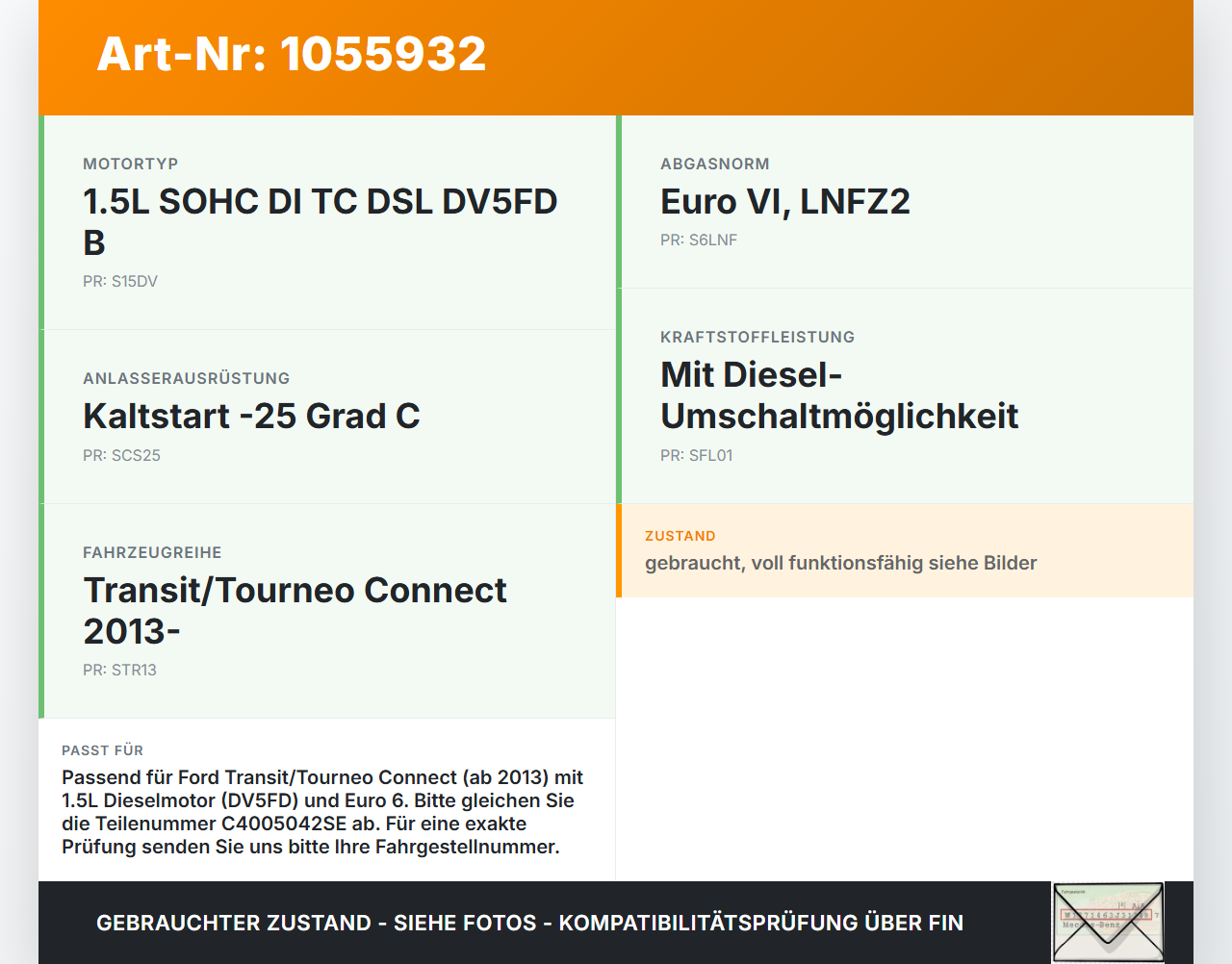 Ford Transit Connect 13-18 1,5 75KW Einspritzpumpe Hochdruckpumpe Ford Transit Connect 13-18 20.06.2017... Vorschau 3