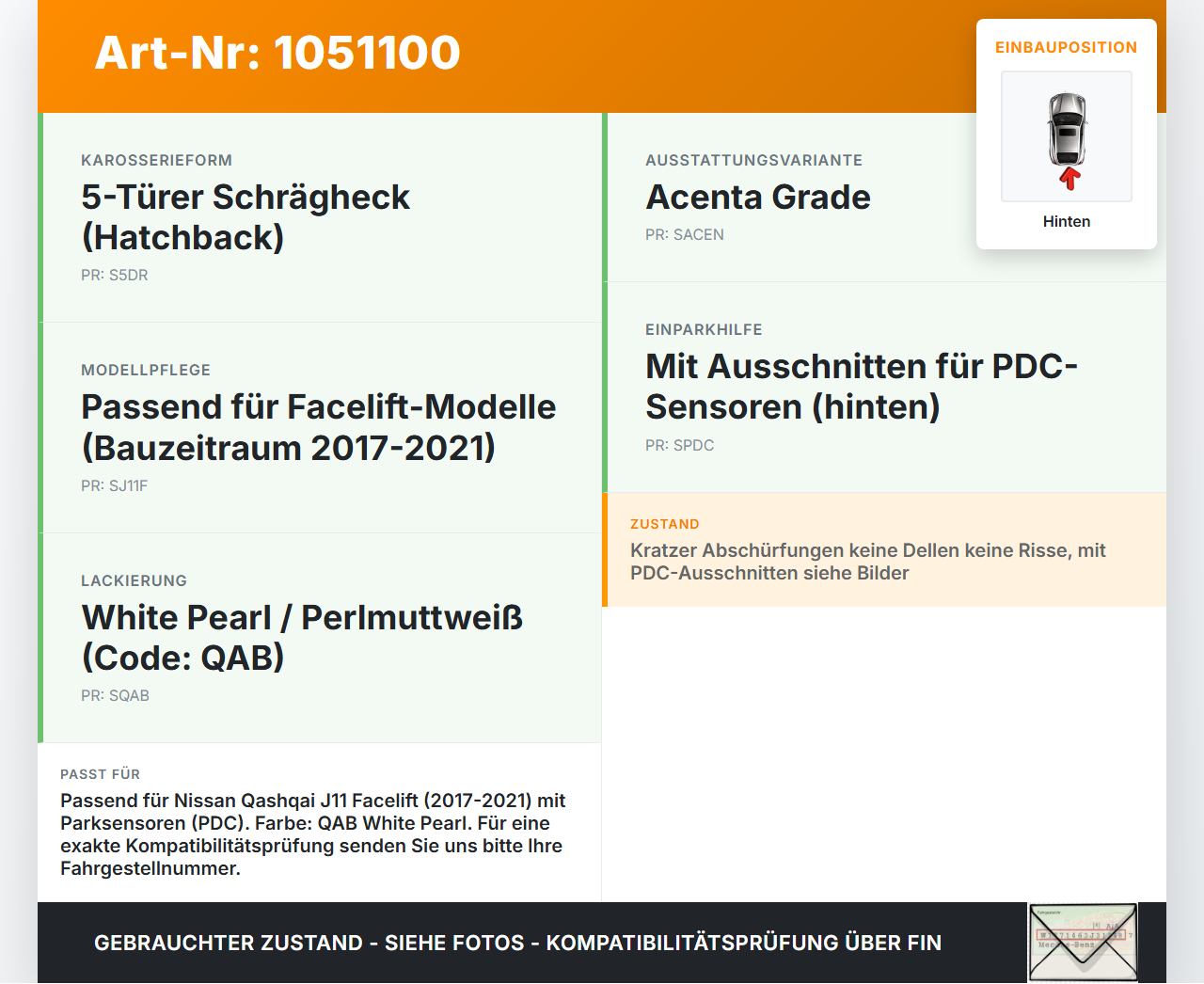Nissan Qashqai II J11 17-21 Stoßstange Stoßfänger Heckstosstange Hinten QAB Nissan Qashqai II J11 17-21 01.06.2017... Vorschau 3