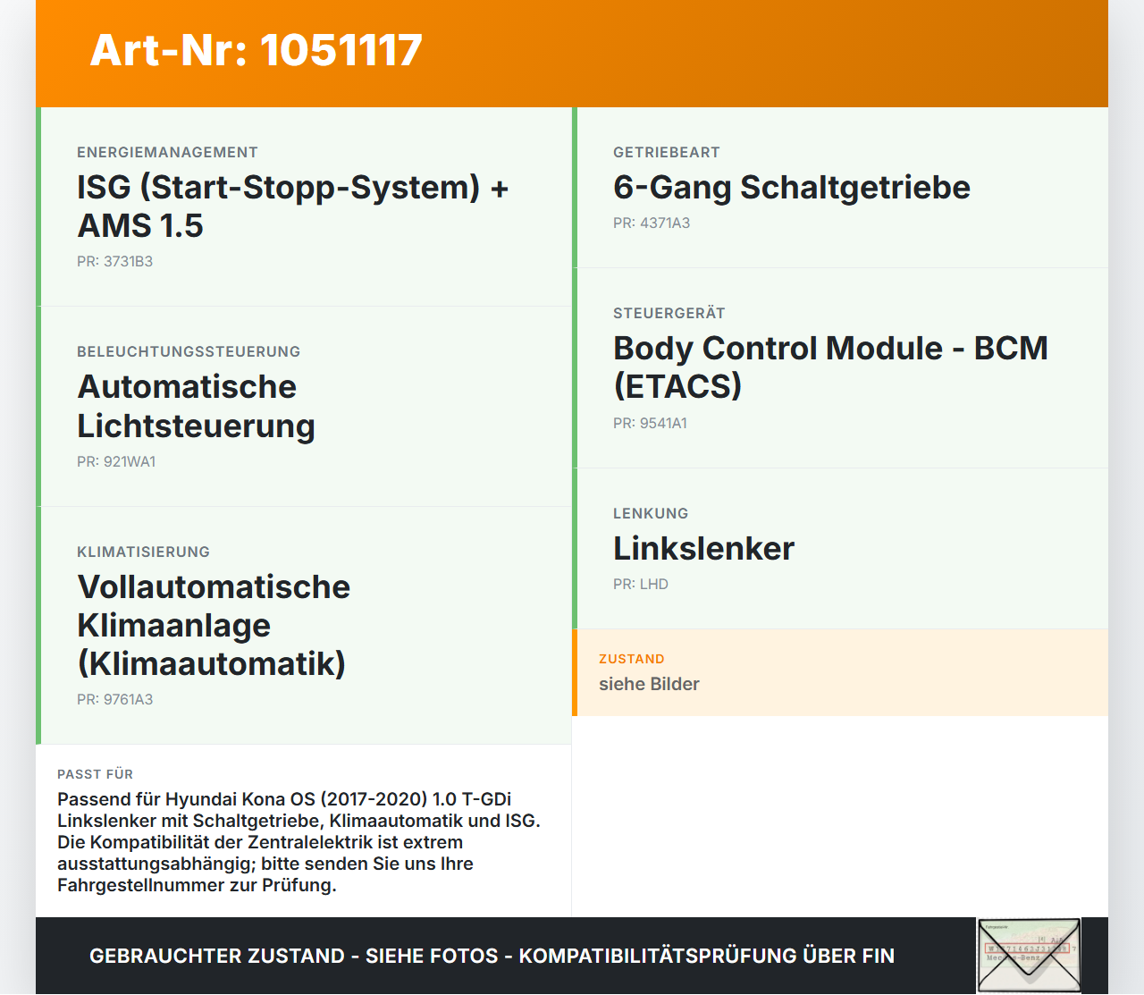 Hyundai Kona OS 17-20 T-GDi 1,0 88KW Sicherungskasten Zentralelektrik Hyundai Kona OS 17-20 03.08.2018 91959-J9010... Vorschau 3