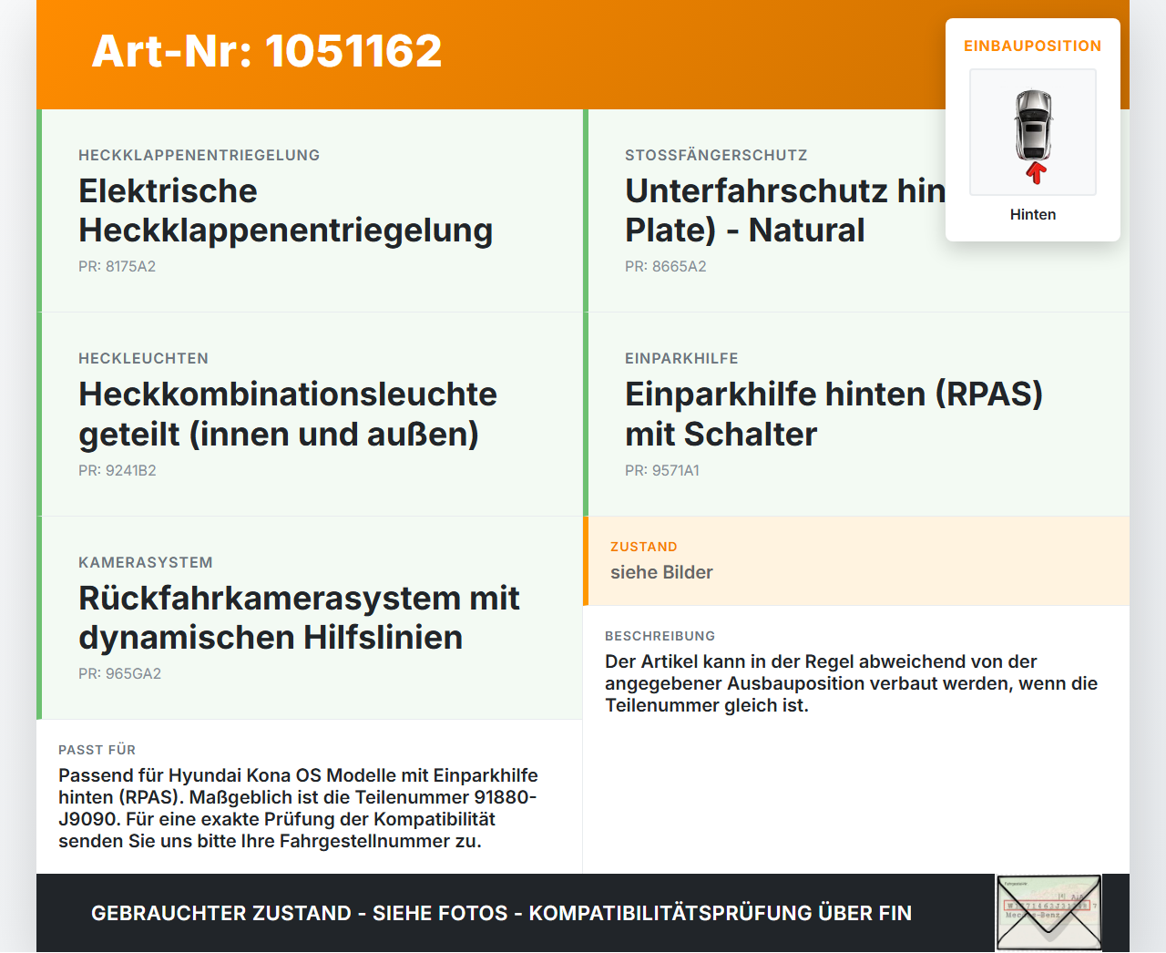 Hyundai Kona OS 17-20 PDC Kabelbaum Hinten Hyundai Kona OS 17-20 03.08.2018 91880-J9090 gebraucht Vorschau 3