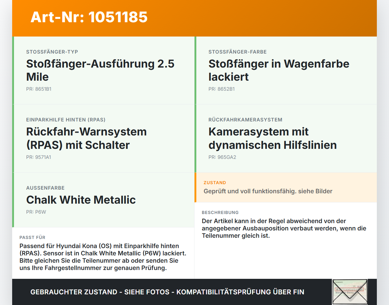 Hyundai Kona OS 17-20 Abstands Sensor Parksensor PDC H2 P6W Hyundai Kona OS 17-20 03.08.2018 95720-J9000CA... Vorschau 3