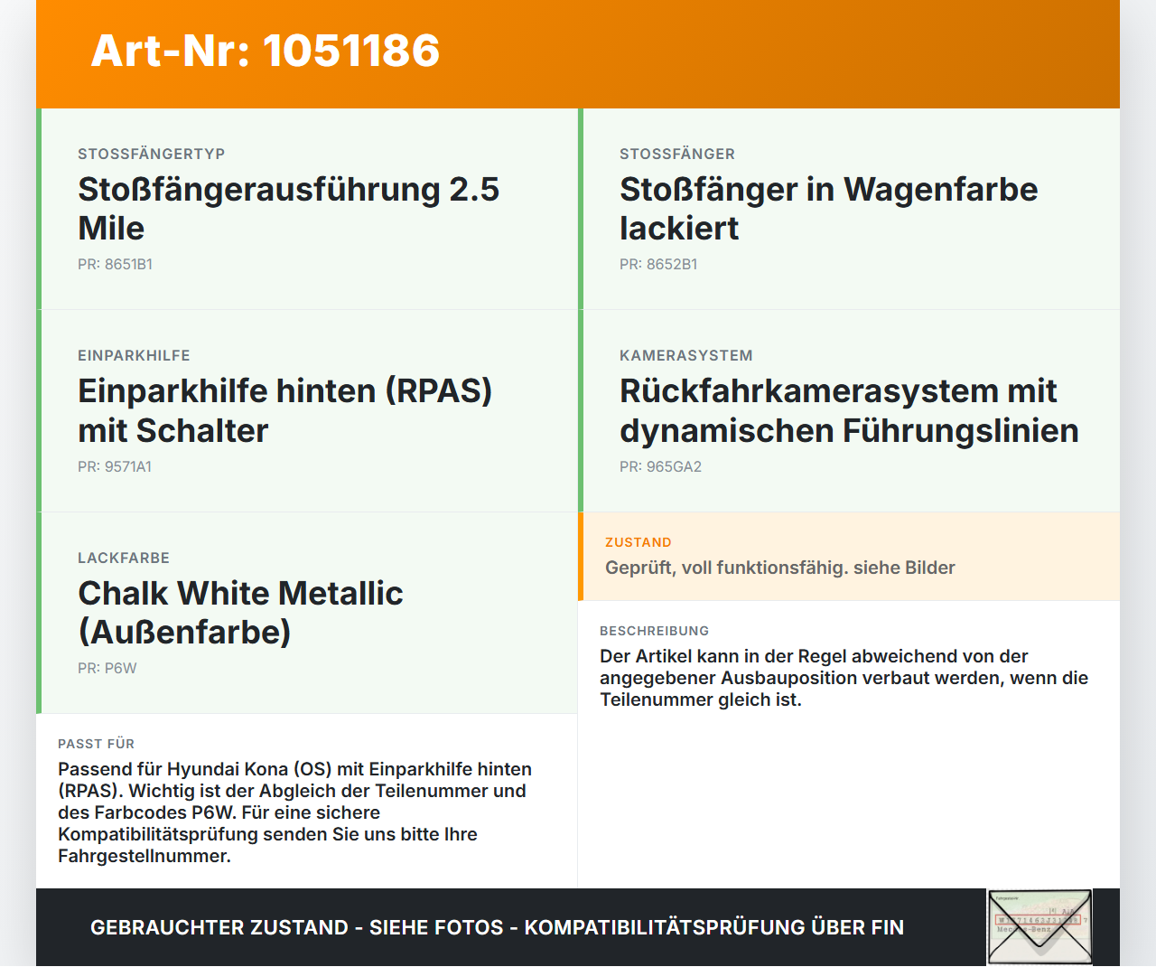 Hyundai Kona OS 17-20 Abstands Sensor Parksensor PDC HA2 P6W Hyundai Kona OS 17-20 03.08.2018 95720-J9000CA gebraucht Vorschau 3
