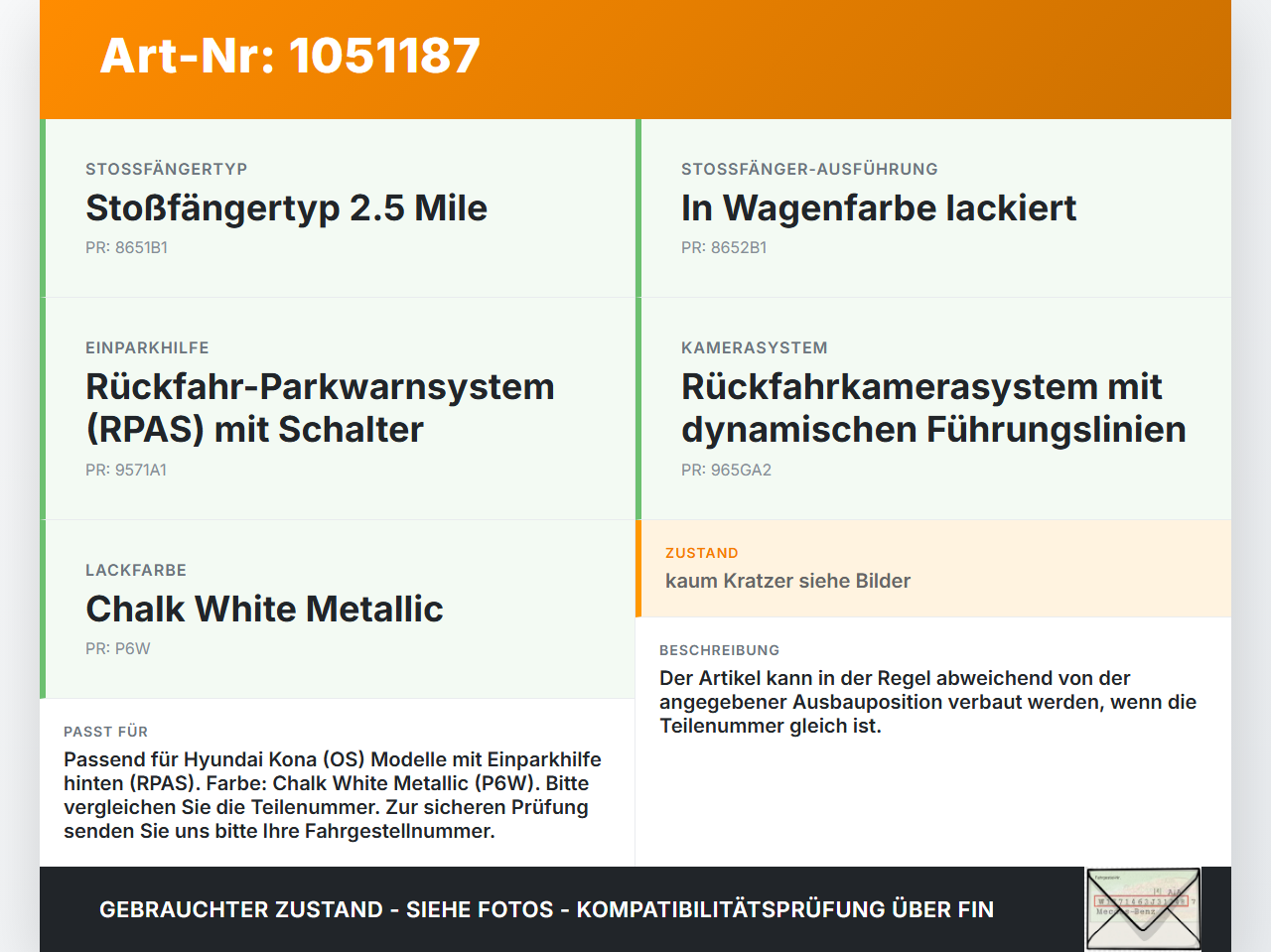 Hyundai Kona OS 17-20 Abstands Sensor Parksensor PDC HB2 P6W Hyundai Kona OS 17-20 03.08.2018 95720-J9000CA... Vorschau 3
