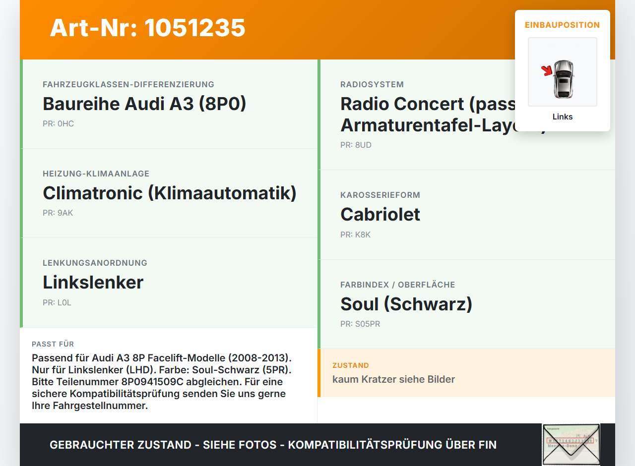 Audi A3 8P 08-13 Warnblinkschalter Schalter Audi A3 8P 08-13 13.05.2008 8P0941509C gebraucht Vorschau 3