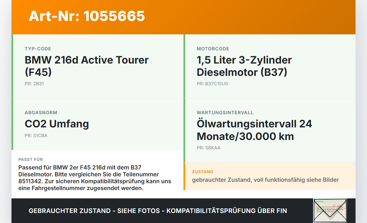 BMW F45 14-18 1,5 85KW B37C15U0 Ventildeckel Zylinderkopfhaube BMW F45 14-18 22.11.2017 1112-8511342 8511342 gebraucht Vorschau 3