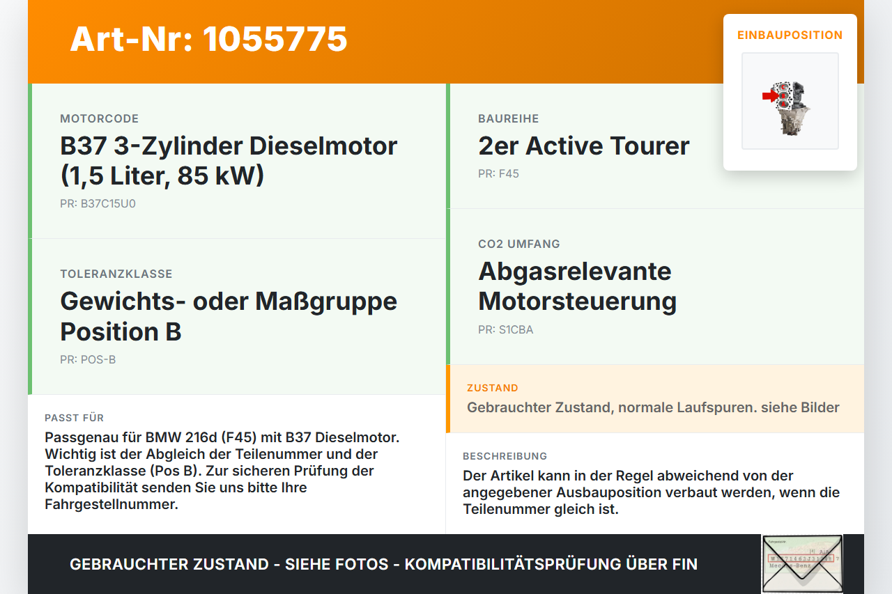 BMW F45 14-18 1,5 85KW B37C15U0 Kolben mit Pleuel Pos B BMW F45 14-18 22.11.2017 1125-8519401 8519401 gebraucht Vorschau 3