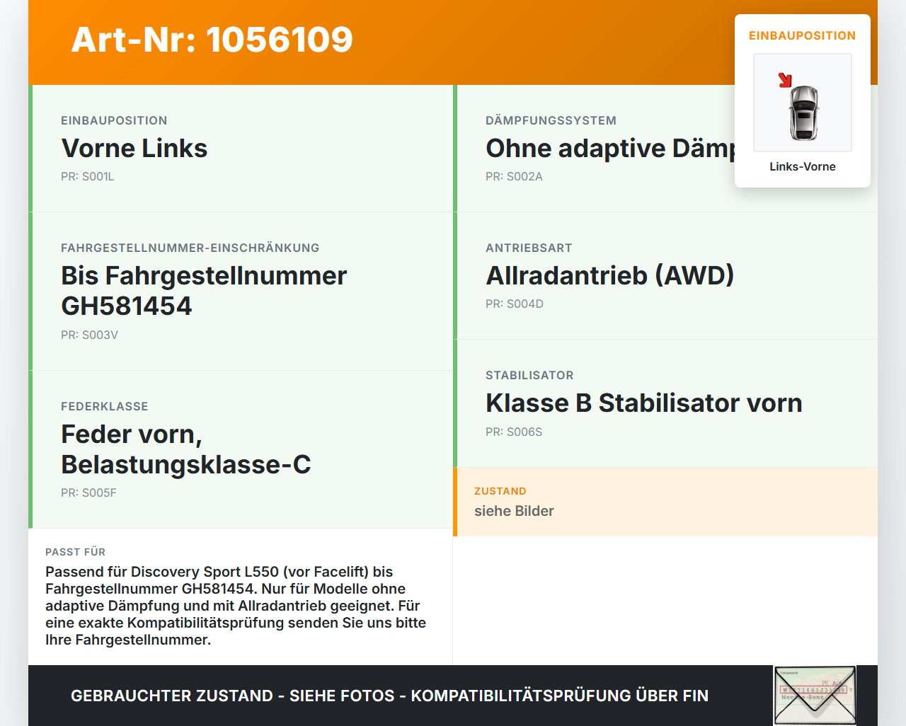 Discovery Sport L550 15-19 Federbein Stossdämpfer Vorne Links Discovery Sport L550 15-19 12.03.2015 LR060807... Vorschau 3