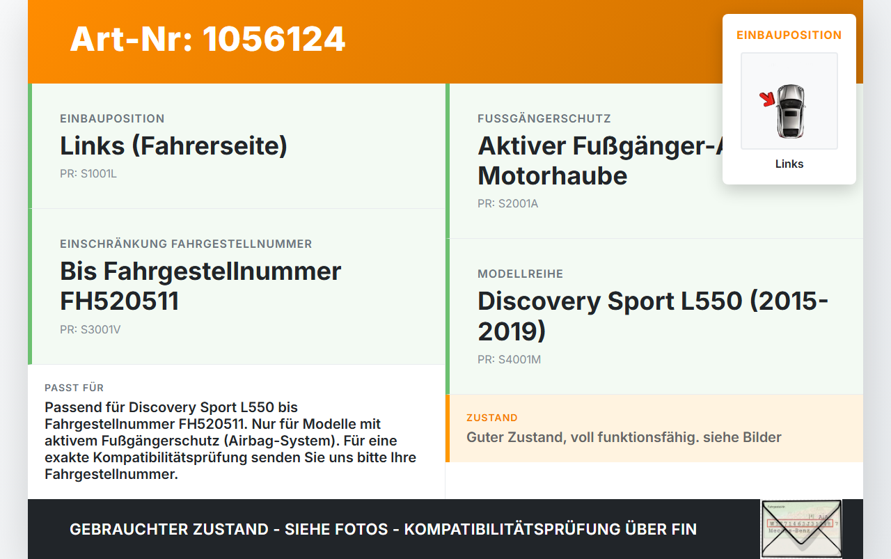Discovery Sport L550 15-19 Scharnier für Motorhaube Motorhaubenscharnier Links Discovery Sport L550 15-19... Vorschau 3