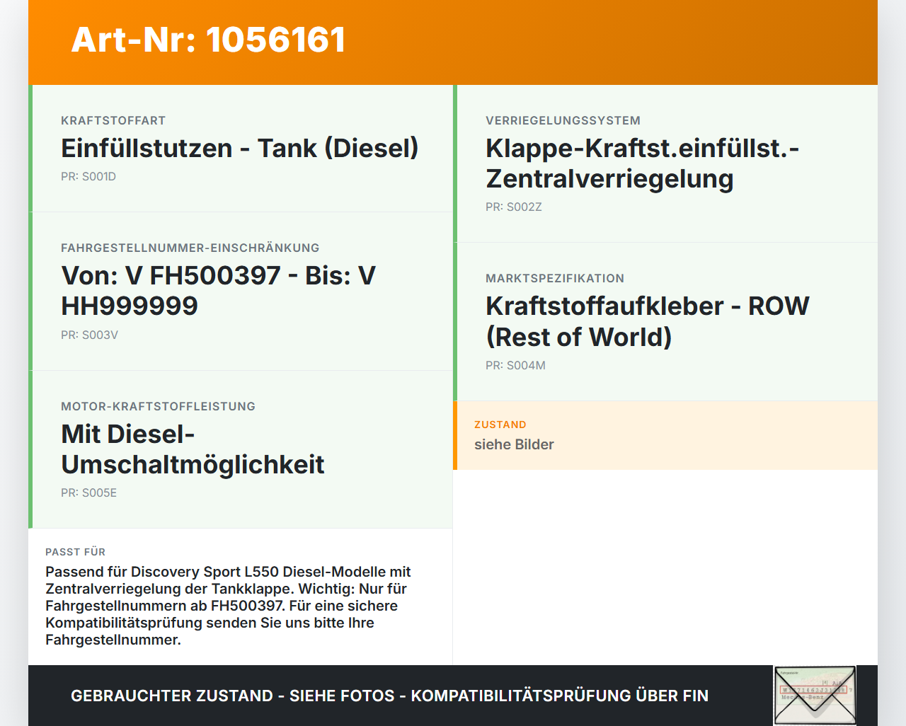 Discovery Sport L550 15-19 Tankdeckel Verschluss Tankverschluss Discovery Sport L550 15-19 12.03.2015 LR053666 gebraucht Vorschau 3