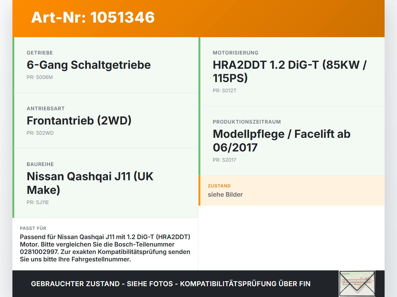 Nissan Qashqai II J11 17-21 DiG-T 1,2 85KW Luftdruck MAP Sensor Nissan Qashqai II J11 17-21 01.06.2017 0281002997... Vorschau 3