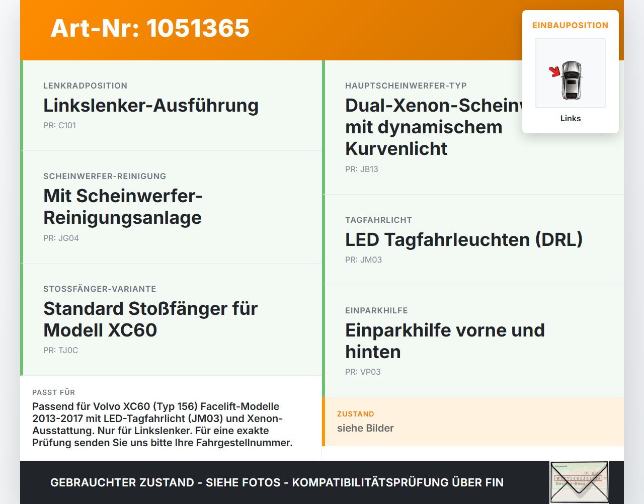 Volvo XC60 156 13-17 Nebelscheinwerfer Links orig. Volvo XC60 156 13-17 23.11.2016 31420393 89250231 gebraucht Vorschau 3