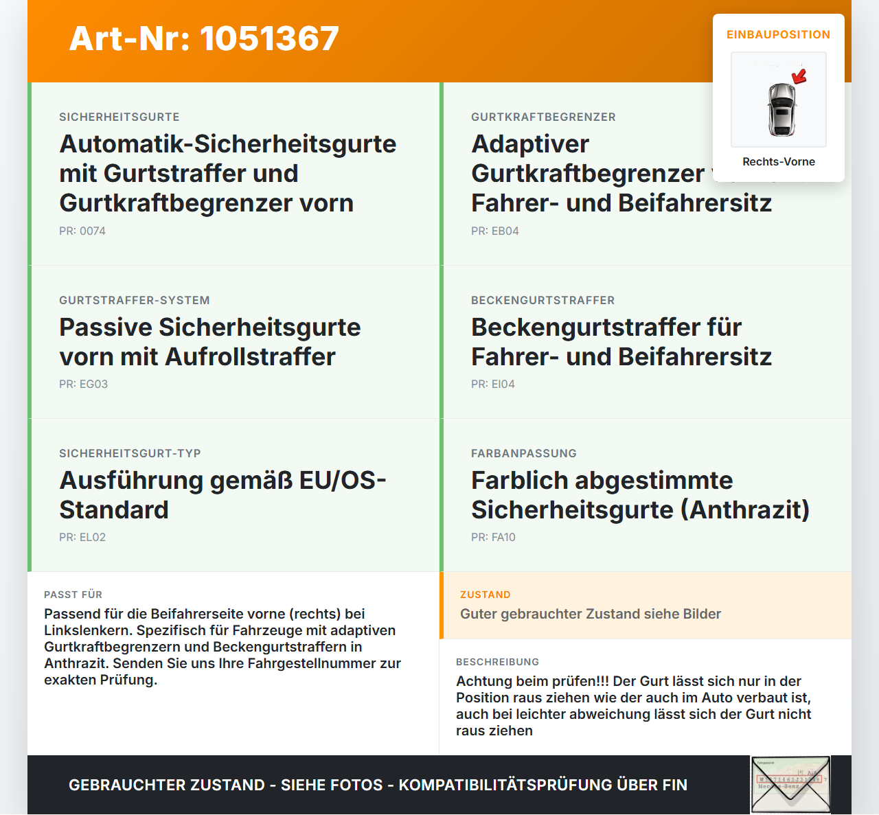 Volvo XC60 156 13-17 Gurt Sicherheitsgurt Gurtstraffer für Beifahrer Rechts Vorne Volvo XC60 156 13-17 23.11.2016... Vorschau 3