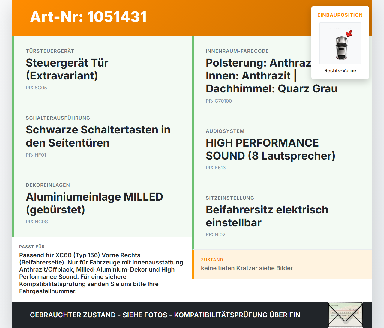 Volvo XC60 156 13-17 Türverkleidung Türpappe Rechts Vorne Volvo XC60 156 13-17 23.11.2016 3567720Y4RV gebraucht Vorschau 3