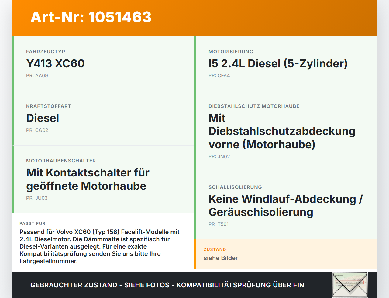 Volvo XC60 156 13-17 Dämmung Schallisolierung für Motorhaube Dämmmatte Volvo XC60 156 13-17 23.11.2016 gebraucht Vorschau 3