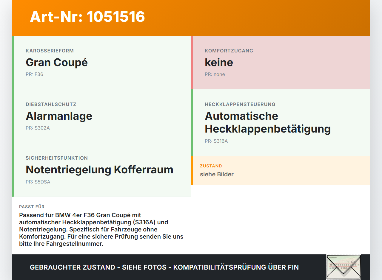 BMW 428i F36 14-17 Coupe Schloss f. Heckklappe ohne Servomotor BMW 428i F36 14-17 02.06.2016 912935-108 7269544-04... Vorschau 3