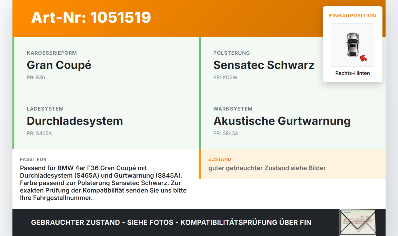 BMW 428i F36 14-17 Coupe Gurtschloss Mitte und Rechts Hinten BMW 428i F36 14-17 02.06.2016 72117375446 628375500C... Vorschau 3