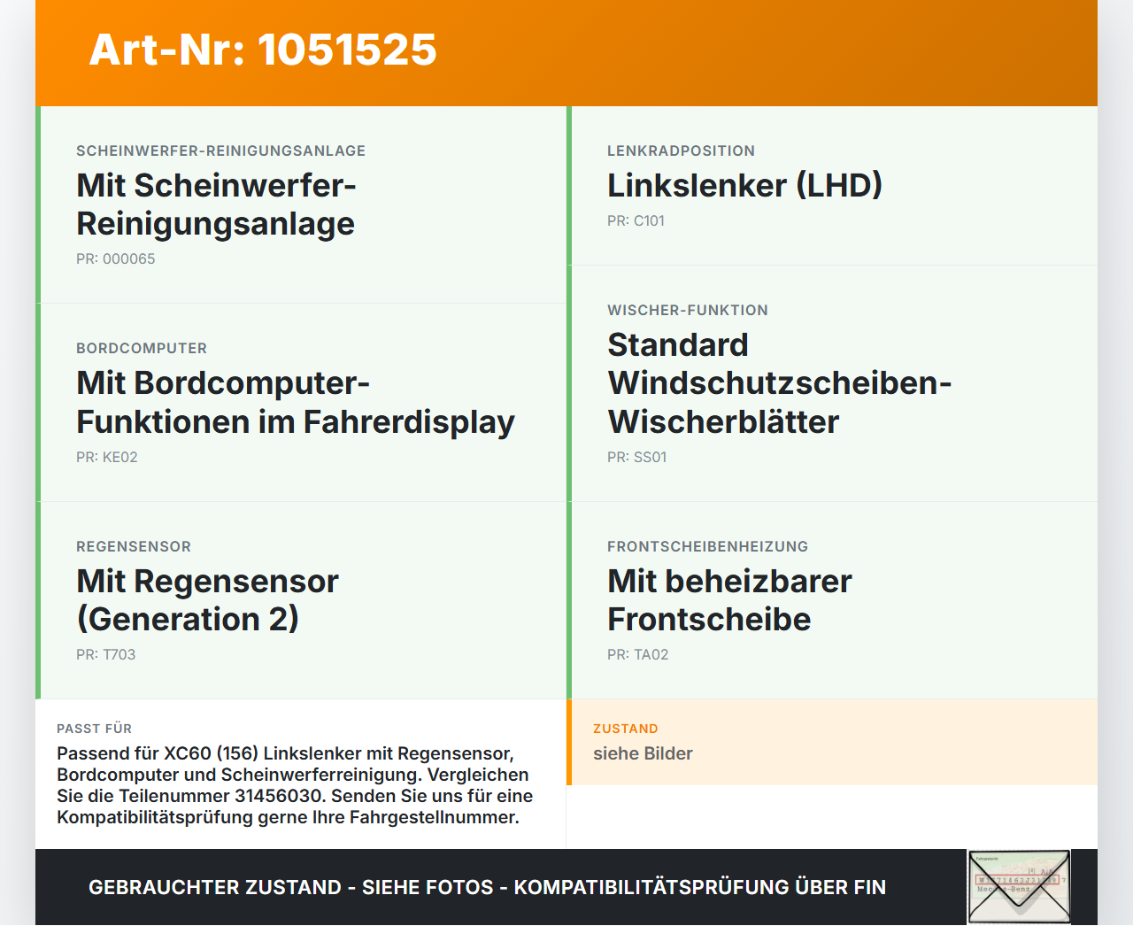 Volvo XC60 156 13-17 Lenkstockschalter Wischerschalter Wischer Volvo XC60 156 13-17 23.11.2016 31456030 gebraucht Vorschau 3