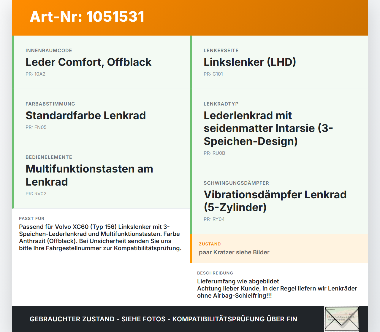 Volvo XC60 156 13-17 Lenkrad ohne Airbag Volvo XC60 156 13-17 23.11.2016 34220709A 34220710A gebraucht Vorschau 3