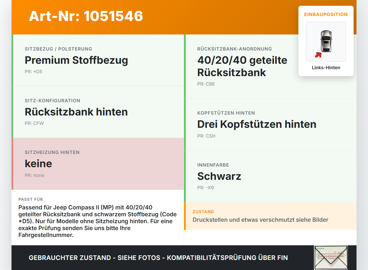Jeep Compass II 17-21 Sitzbezug Sitzpolster Links für Rücksitzbank Hinten Jeep Compass II 17-21 12.08.2019 gebraucht Vorschau 3