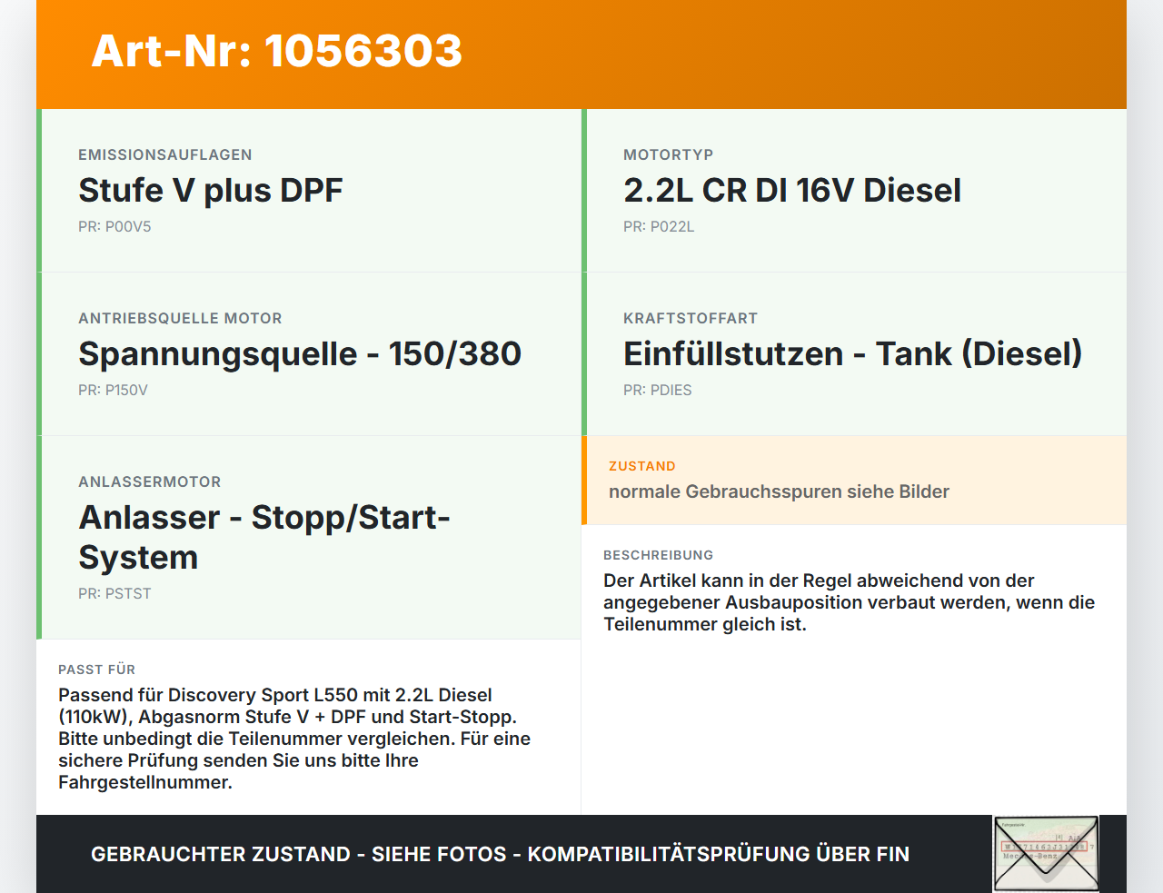 Discovery Sport L550 15-19 2,2D 110KW Injektor Einspritzdüse Zyl.2 Discovery Sport L550 15-19 12.03.2015 LR056367... Vorschau 3