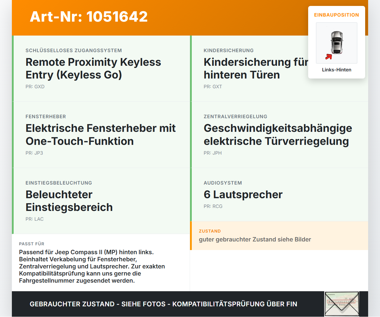 Jeep Compass II 17-21 Kabelbaum für Tür und Fensterheber Links Hinten Jeep Compass II 17-21 12.08.2019 P68409207AB... Vorschau 3
