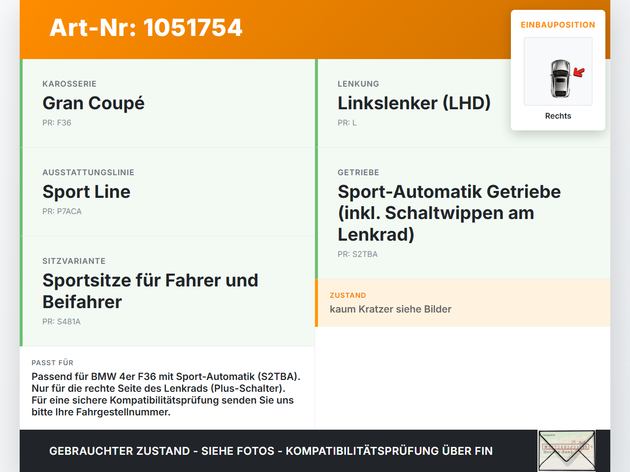 BMW 428i F36 14-17 Schaltwippe Schalter Plus für Lenkrad Rechts BMW 428i F36 14-17 02.06.2016 62563402B gebraucht Vorschau 3