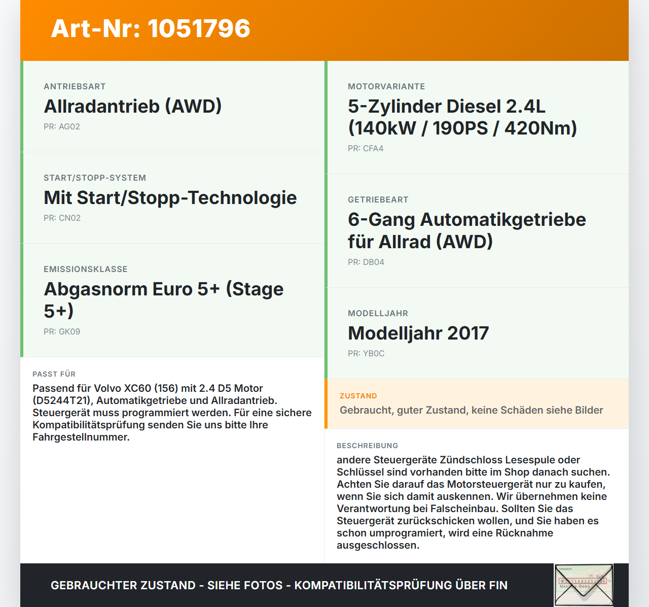 Volvo XC60 156 13-17 2,4 140KW Steuergerät ECU für Motor Motorsteuergerät Volvo XC60 156 13-17 23.11.2016 31392982... Vorschau 3